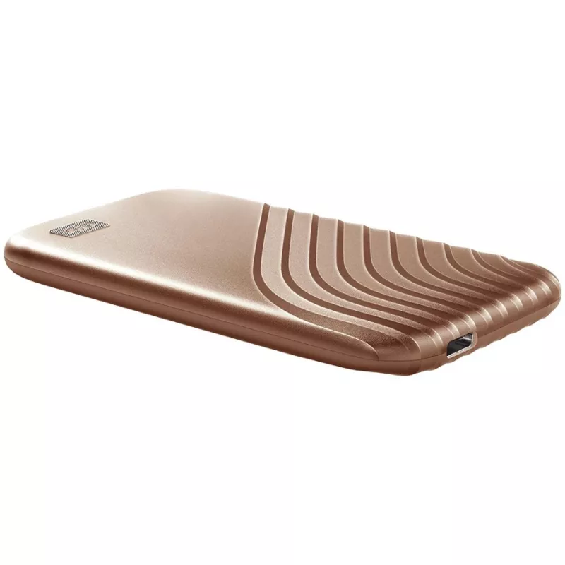 WD My Passport SSD WDBAGF0010BGD - SSD - cifrado - 1 TB - externo (portátil) - USB 3.2 Gen 2 (conector USB-C) - AES de 256 bits - Dorado