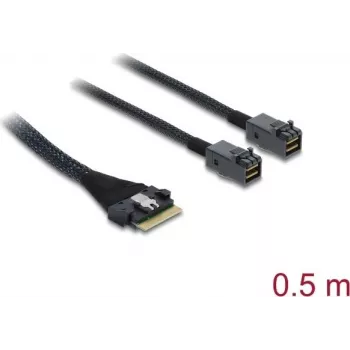 Cable DELOCK PCIe 4.0 Slim SAS SFF-8654 8i a 2× Mini SAS HD SFF-8643, 0,5 m