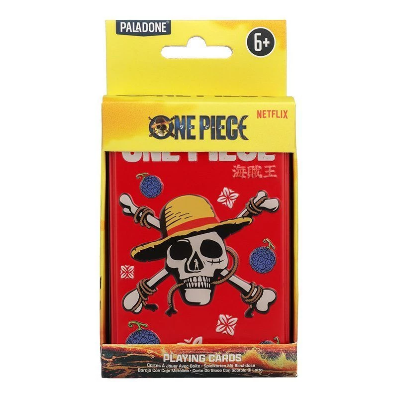 Cartas Paladone One Piece en lata metálica — tamaño baraja estándar