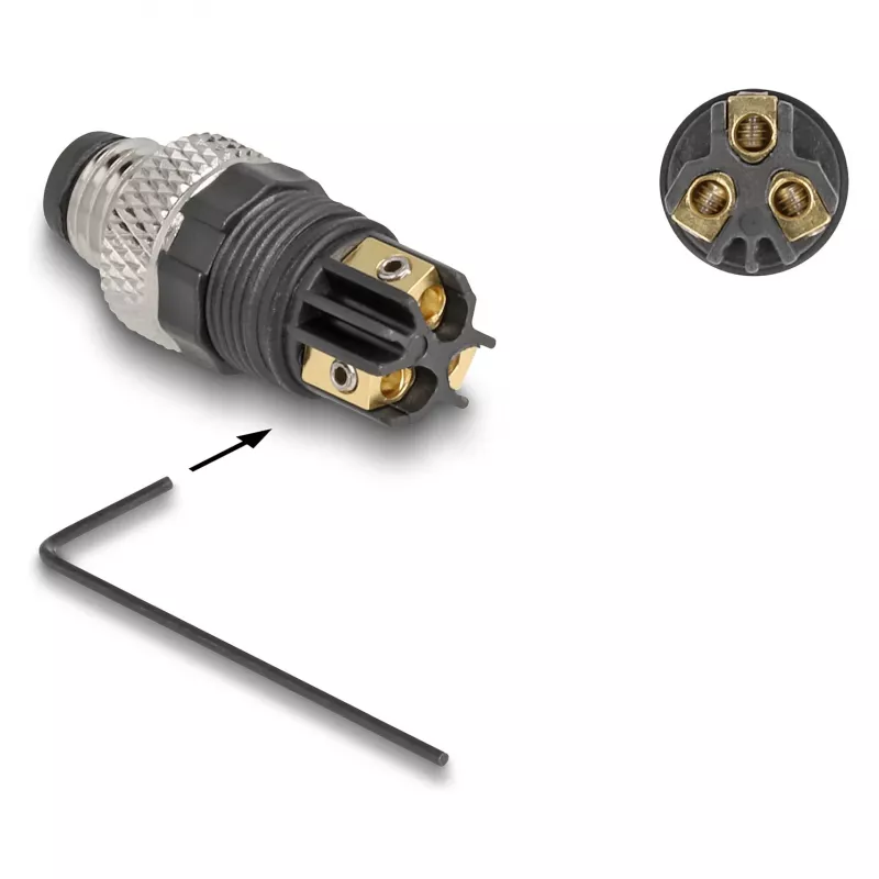 Conector DeLOCK M8 codificación A 3 polos conector macho conexión por tornillo negro