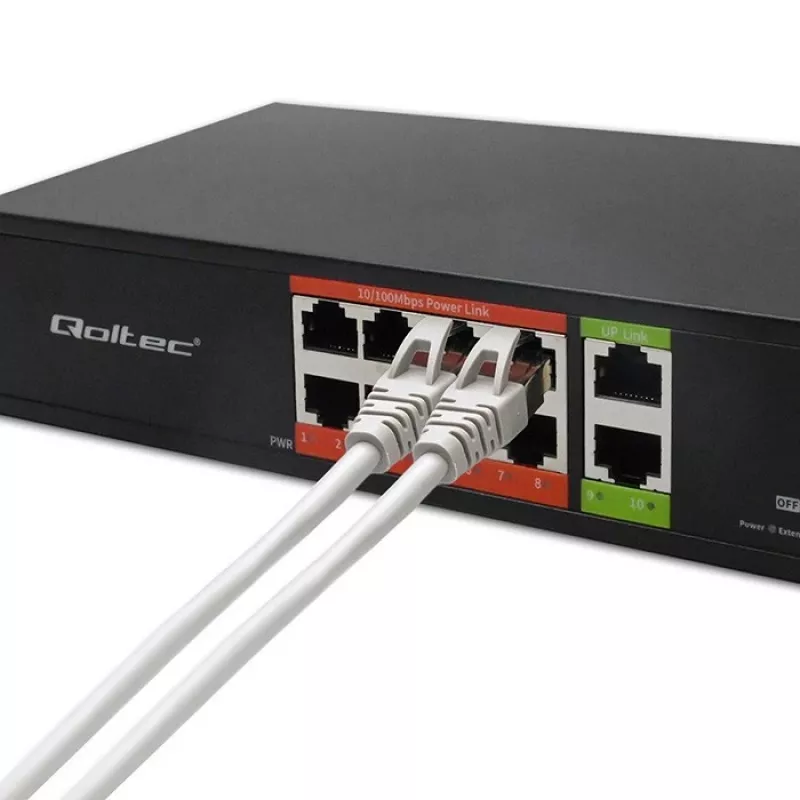 Switch de red QOLTEC Fast Ethernet PoE 8xRJ45 con 2xRJ45 uplink