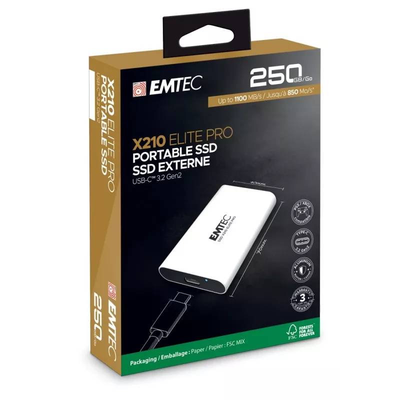 SSD portátil EMTEC X210 Elite Pro 250 GB 3.2 Gen2 unidad externa