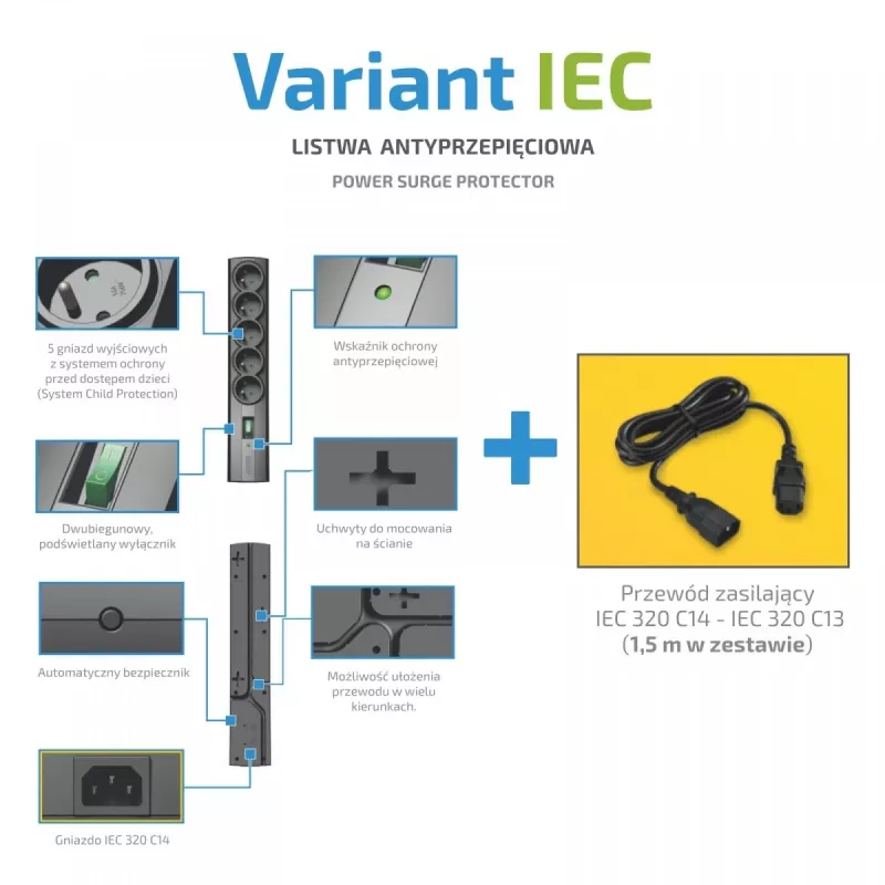 Regleta de enchufes EVER Variant 5 tomas cable de 1,5 m