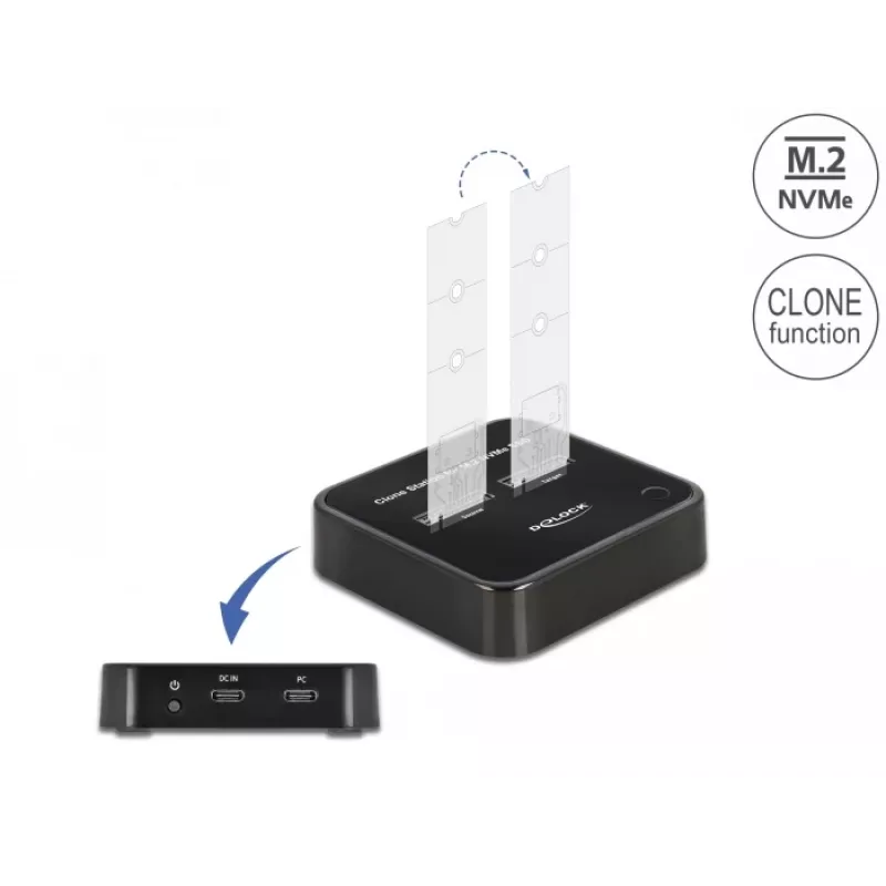 DeLOCK Estación de acoplamiento M.2 para 2 x M.2 NVMe PCIe SSD con función de clonación