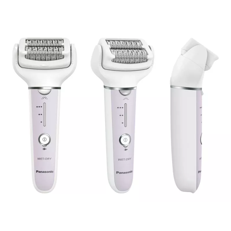 Depiladora Panasonic ES-EY30A – 60 pinzas, 3 velocidades, en húmedo y en seco, a pilas, blanco/lila