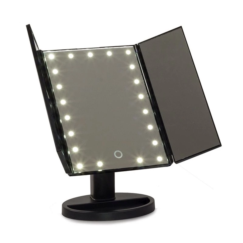 Espejo de maquillaje Extralink, aumentado, negro, plegable, con luz trasera, con soporte