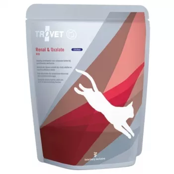 Comida húmeda para gatos TROVET Renal & Oxalate RID 85 g bolsa — dieta veterinaria, pollo, para gatos adultos con problemas renales