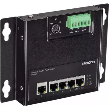TRENDnet TI-PG50F - Industrial - Switch - no gestionado - 5 x 10/100/1000 (PoE+) - montaje en carril DIN, montaje en pared - PoE+ (120 W)