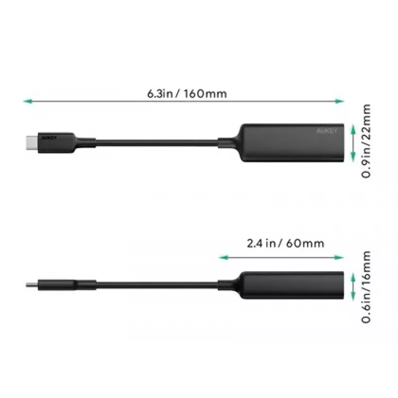 Adaptador Ethernet Aukey CB-A30 USB‑C a Gigabit RJ45 10/100/1000 Mbps, USB 3.0, aluminio, indicadores LED