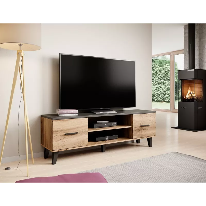 Soporte de TV Cama LOTTA 160 2D2K roble wotan/negro mate