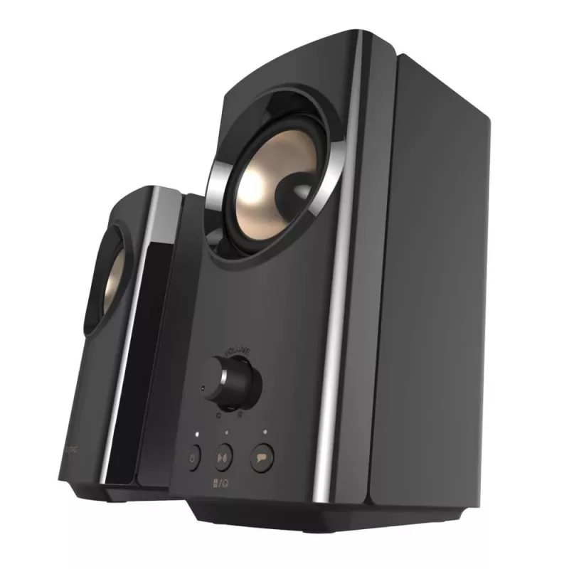 Altavoces de escritorio compactos Hi-Fi CREATIVE T60 2.0 con diálogo claro y sonido envolvente mediante Sound Blaster SmartComms Kit, conexiones de audio USB-C, micrófono y auriculares B