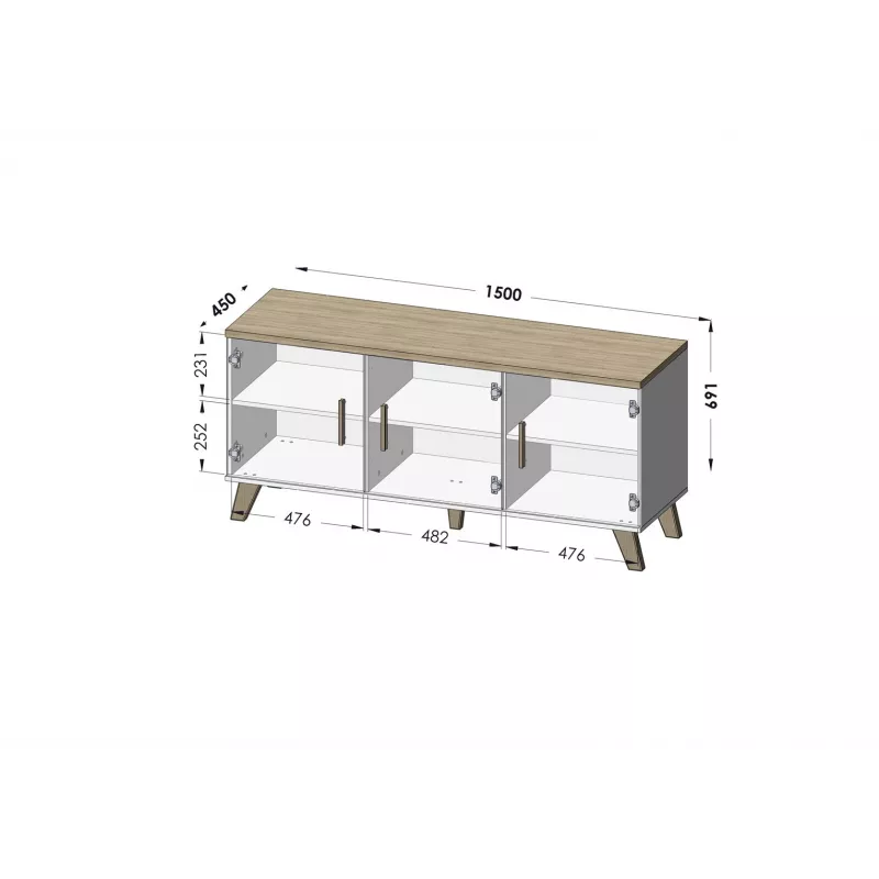 Aparador Cama LOTTA 150 3D blanco + roble sonoma