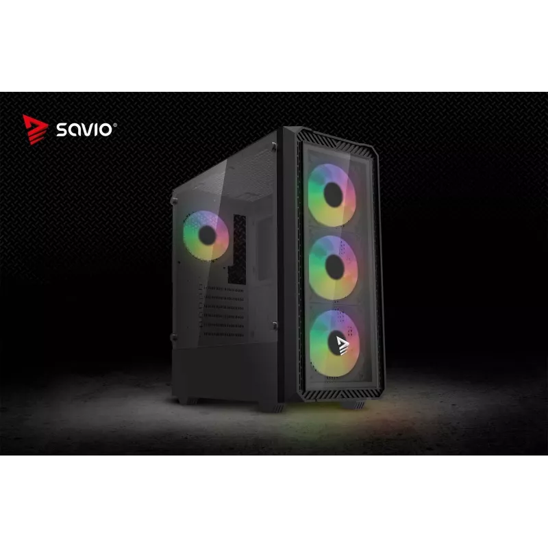 Savio Noctis Glass RGB Cube caja para PC, ATX/Micro-ATX/Mini-ITX, frontal de vidrio templado, ventiladores RGB, negra