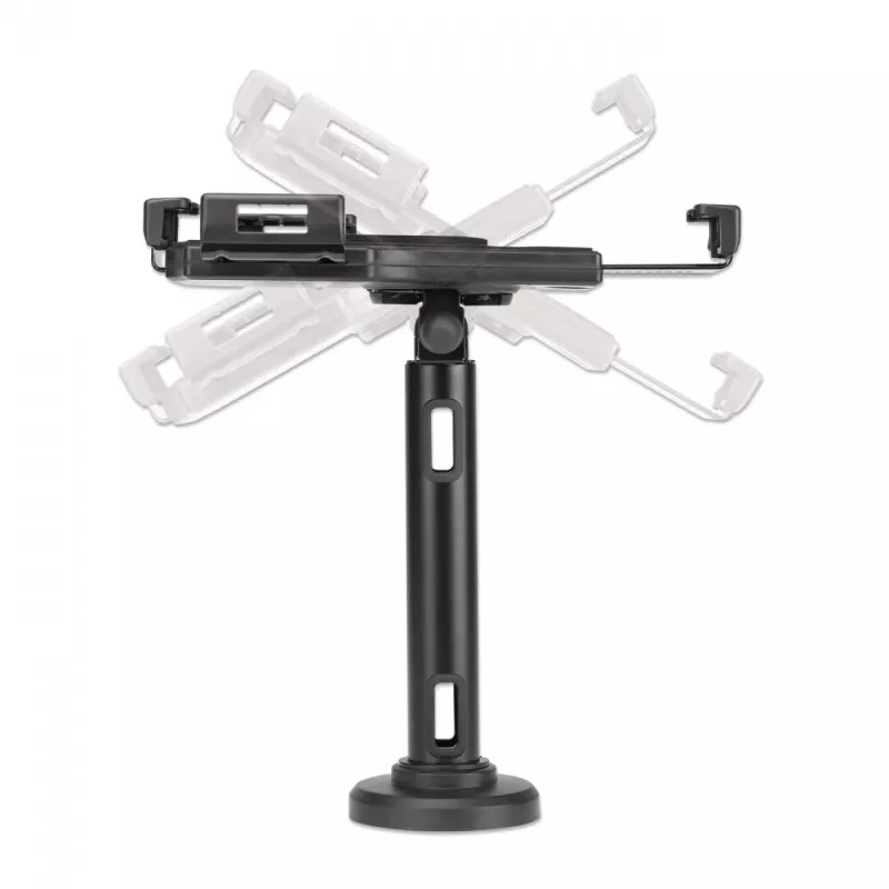 Soporte de mesa para iPad y tablet Manhattan, con cerradura, montaje en pared, protección antirrobo segura, tablets de 7,9 pulgadas a 10,5 pulgadas, giro 360°, inclinación +/- 70°, rotación 330°, negro, garantía de por vida