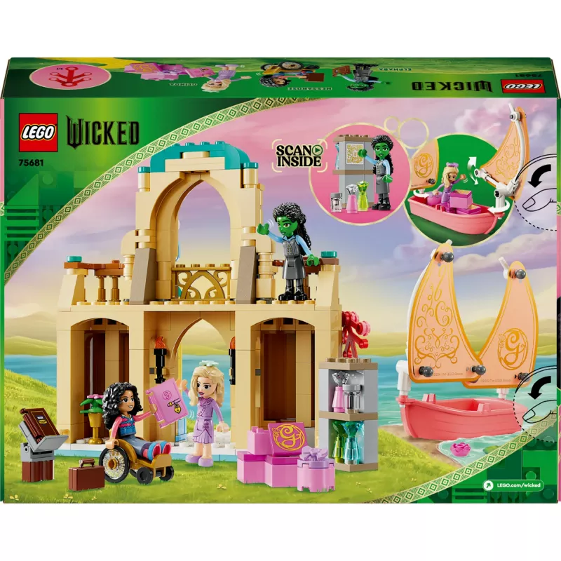 Set de construcción LEGO 75681 con minifiguras de Wicked, Glinda, Elphaba, Nessarose y Shiz Universidad