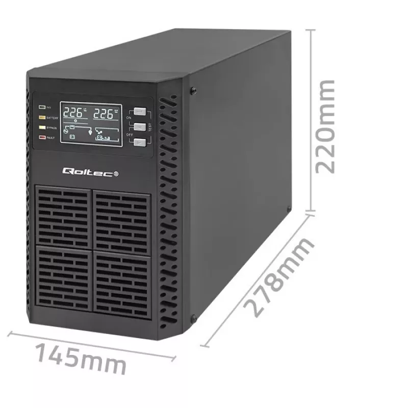 Qoltec SAI sistema de alimentación ininterrumpida | 1kVA | 1000W | factor de potencia 1,0 | LCD | EPO | USB | Online