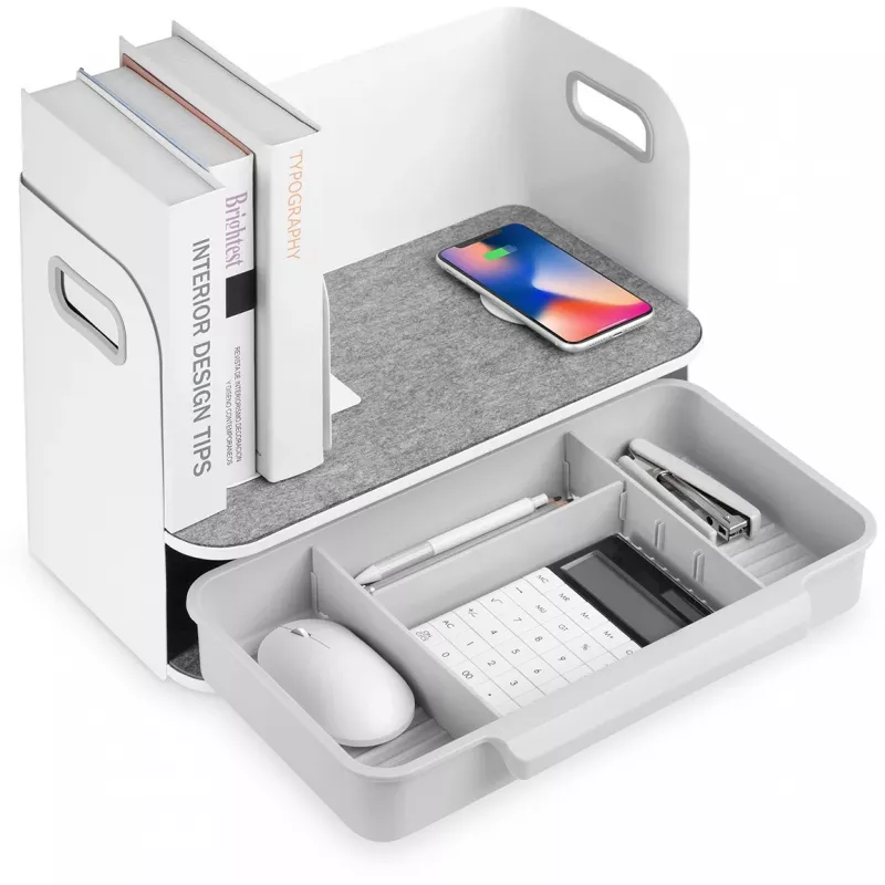 Organizador de escritorio Digitus con cargador Qi acero gris blanco 1 cajón