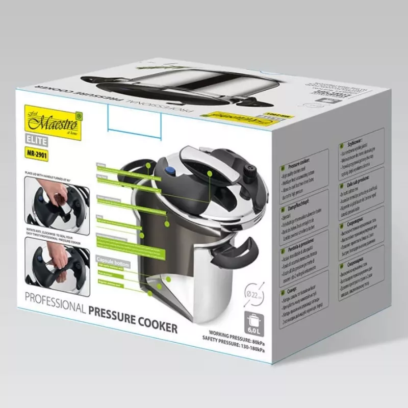 Olla a presión Maestro MR-2901, 6 L, 22 cm, plateada, 80 kPa