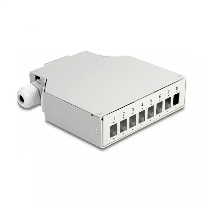 DeLOCK caja de distribución de fibra óptica para carril DIN 8 puertos gris