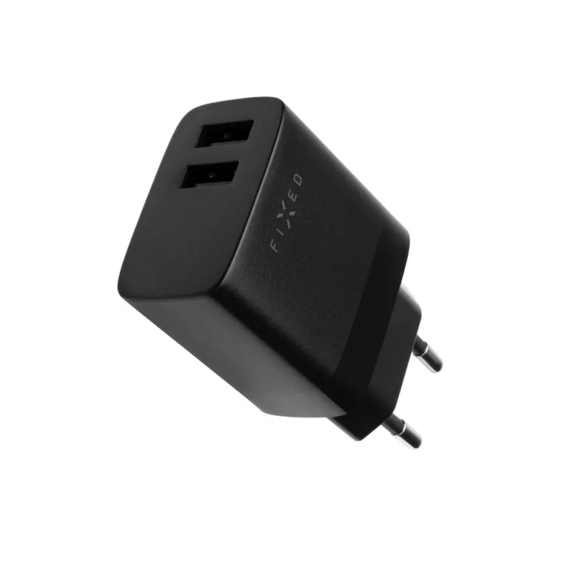 Cargador de viaje fijo con doble USB FIXC17N-2U-BK, 17 W, adaptador USB portátil, negro