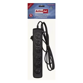 Regleta ActiveJet 6GNU - 3M - C, 6 tomas, tipo E, cable de 3 m, 10 A, negra