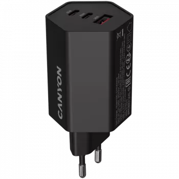 Cargador CANYON HEXAGON 65 GaN 65W 2xPD 1xQC EU negro (CND-CHAHEX65B)