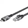 Wentronic goobay - Cable de red - 24 pines USB-C (M) a RJ-45 (M) - 1,0 m - 6 mm - FTP - CAT 6 - USB 3.1 - cable trenzado - negro, plateado (70696)
