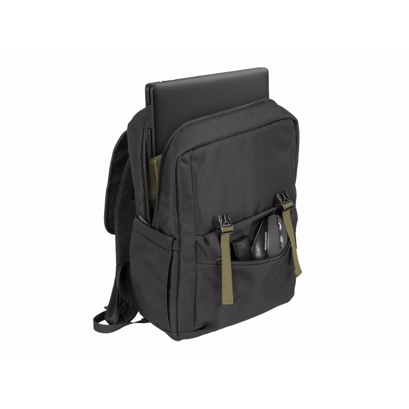 NATEC Niala NTO-2239 mochila para portátil de 39,6 cm (15,6 pulgadas), 18 L, resistente a salpicaduras, poliéster reciclado, negro/verde oscuro