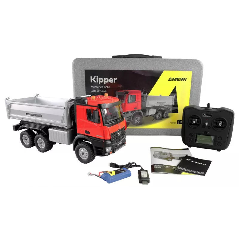 Amewi 22684 Mercedes-Benz Arocs Camión volquete 6x6 1:14 RTR, rojo