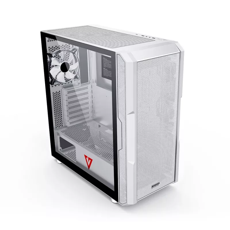 Caja de PC MODECOM AMIRANI ARGB Midi Tower blanca — ATX/ITX, GPU 35 cm, disipador de CPU 16,5 cm, 2 ventiladores de 200 mm
