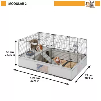 Jaula FERPLAST Modular 2 para conejos y cobayas 109 x 72 x 56 cm, metal, gris, separación entre barrotes 23 mm