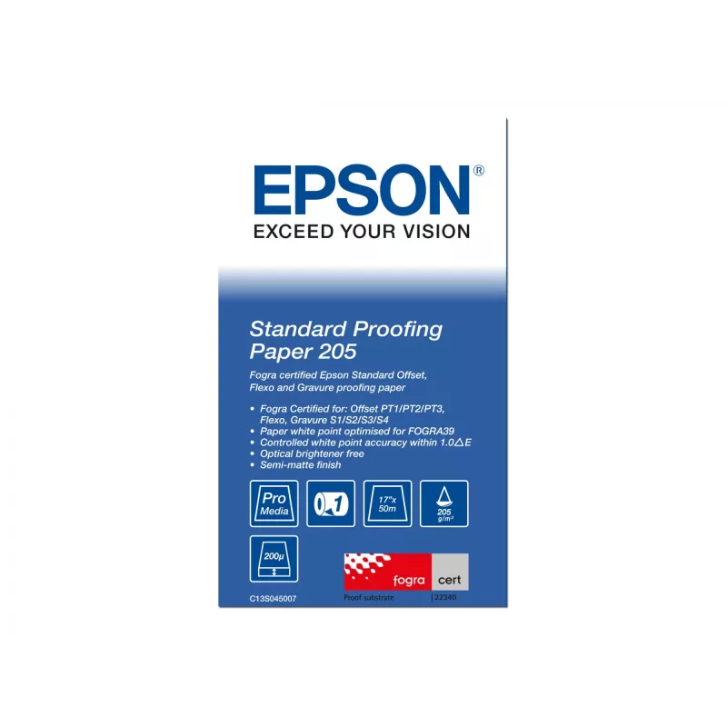 Epson C13S045007 Standard Proofing Paper rollo de papel, 17 pulgadas (43,2 cm) x 50 m, 205 g/m², blanco