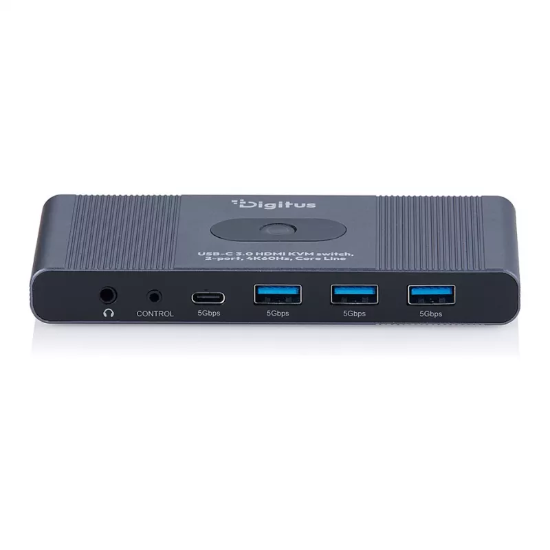 Conmutador KVM DIGITUS USB-C 3.0 HDMI 2 puertos 4K60Hz, USB-C/USB-A, aluminio, 135×60×30 mm