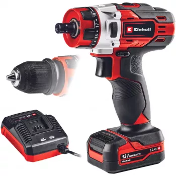 Einhell TE-CD 1. Diseño del producto: taladro de mano, tipo de portabrocas: sin llave. Número de velocidades: 2, 20, velocidad de giro en vacío (máx.): 1400 rpm, taladr