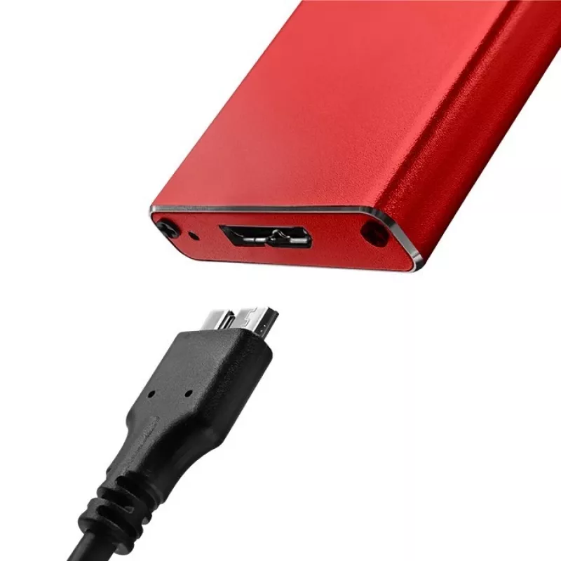 Caja SSD QOLTEC 51831 USB 3.0 para unidades M.2 SATA de hasta 2 TB, roja, compatible con longitud de 30 mm, hasta 4 unidades