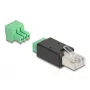 Adaptador de cable DeLOCK 66607 RJ45 regleta de conexión de 3 polos negro verde