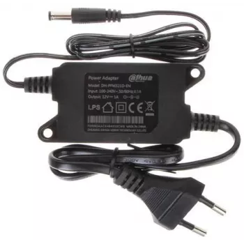 Fuente de alimentación DAHUA PFM321D, interior 12 V, entrada 100–240 V 50/60 Hz, negra, 84×41×26 mm