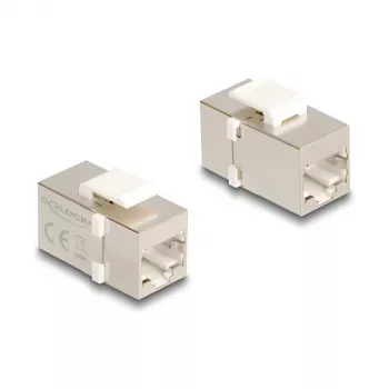 Delock 90637 Módulo Keystone RJ45 hembra a RJ45 hembra, Cat.6 FTP, plata/blanco
