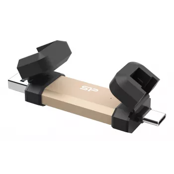 Memoria USB Silicon Power DS72 1 TB, USB 3.2 Gen 2, Type-A y Type-C, aluminio/tapa de goma, dorado