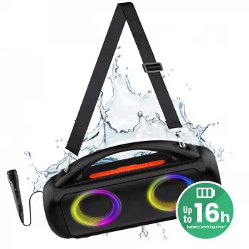 Altavoz portátil MEDIA-TECH MT3184 — Bluetooth 5.3, 60W RMS, IPX5, batería de Li-Ion 16h, puerto de carga USB-C, MicroSD, TWS, micrófono, mando a distancia