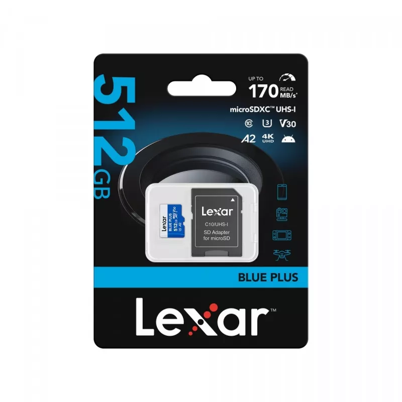 Tarjeta de memoria MicroSDXC Lexar BLUE PLUS 512 GB, UHS‑I, lectura 170 MB/s, U3/V30