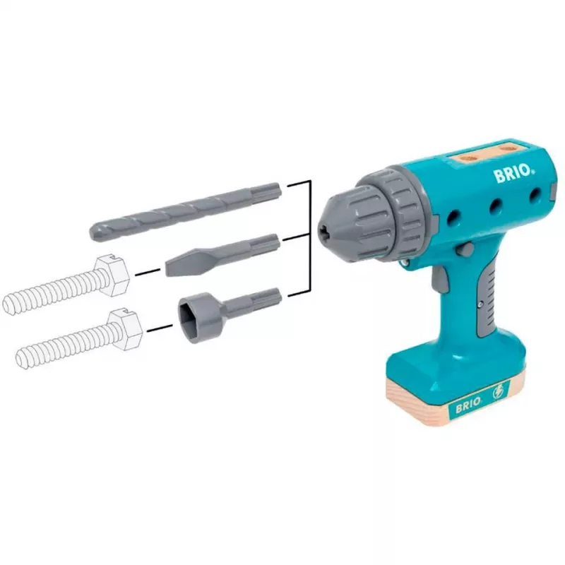 Destornillador eléctrico de juguete BRIO Builder modelo 63460000 — diseño realista, herramienta a pilas