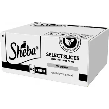 Comida húmeda Sheba Select Slices sabores de ave multipack — 120 x 85 g sobres, gatos adultos, 83 % humedad