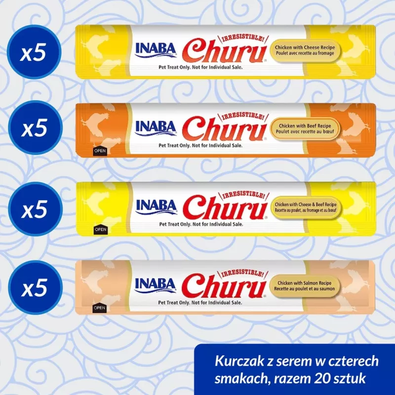 Snacks para gatos INABA Churu caja surtida — Pollo y ternera, 20 x 14 g tubos