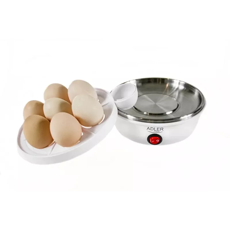 Huevera Adler AD 4459 — capacidad para 7 huevos, 450 W, blanca, control por botones, señal de listo