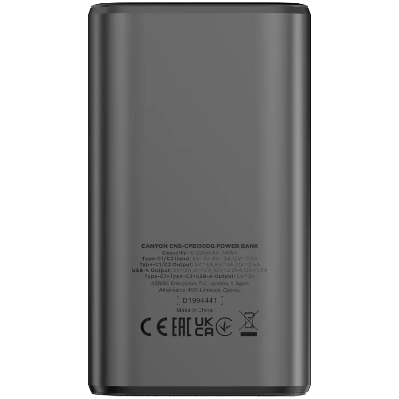 Batería portátil CANYON OnPower 130 TFT 10000 mAh