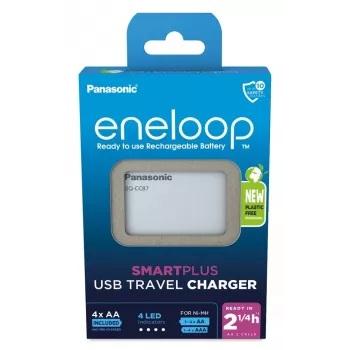 Cargador USB PANASONIC Eneloop Smartplus BQ-CC87 + 4x AA 2000 mAh (K-KJ87MCD40USB)