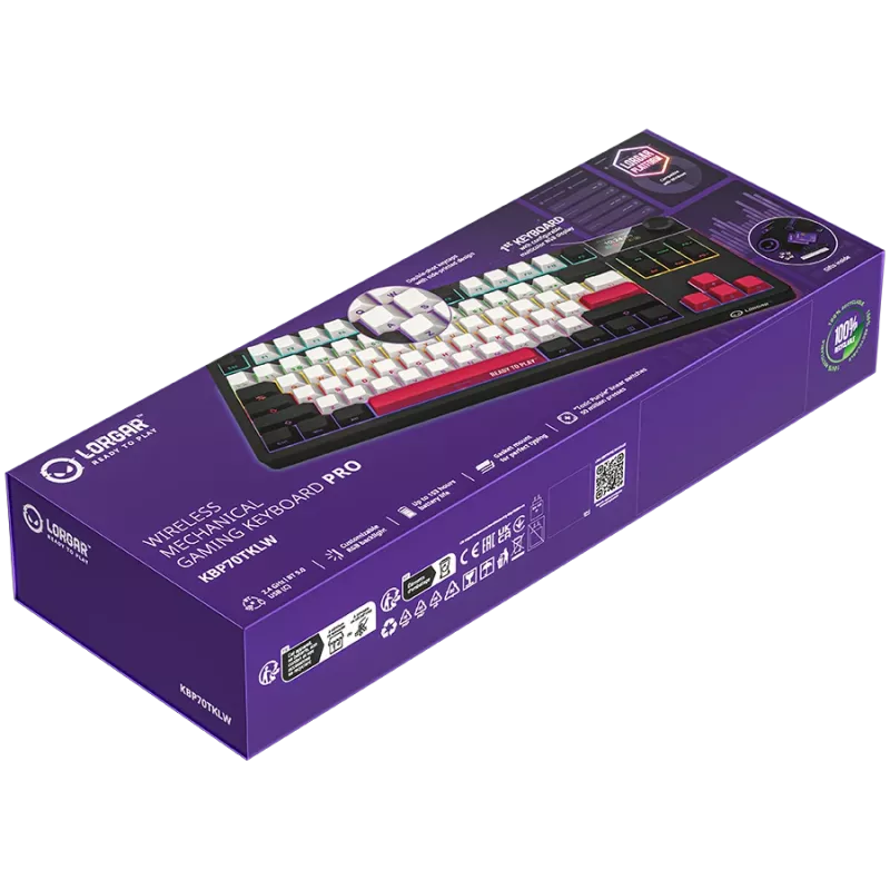 LORGAR KBP70TKLW, teclado gaming mecánico inalámbrico TKL Pro, negro/rojo, distribución EN