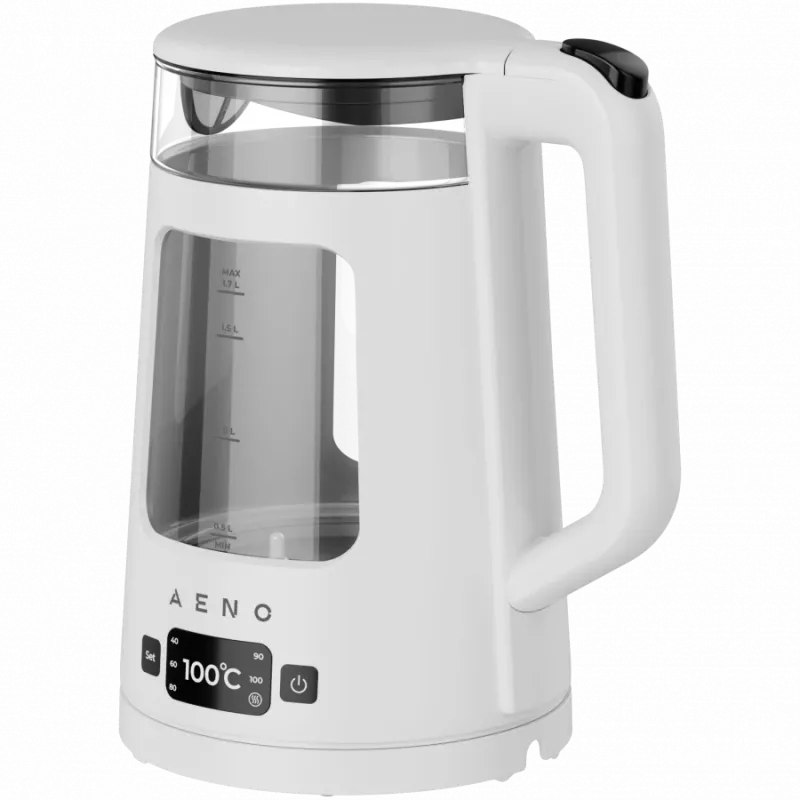 Hervidor de agua AENO EK6: 1850-2200W, 2L, Strix, forma cuadrada, tapa transparente, cristal altamente resistente, iluminación LED, apagado automático, protección contra funcionamiento en seco