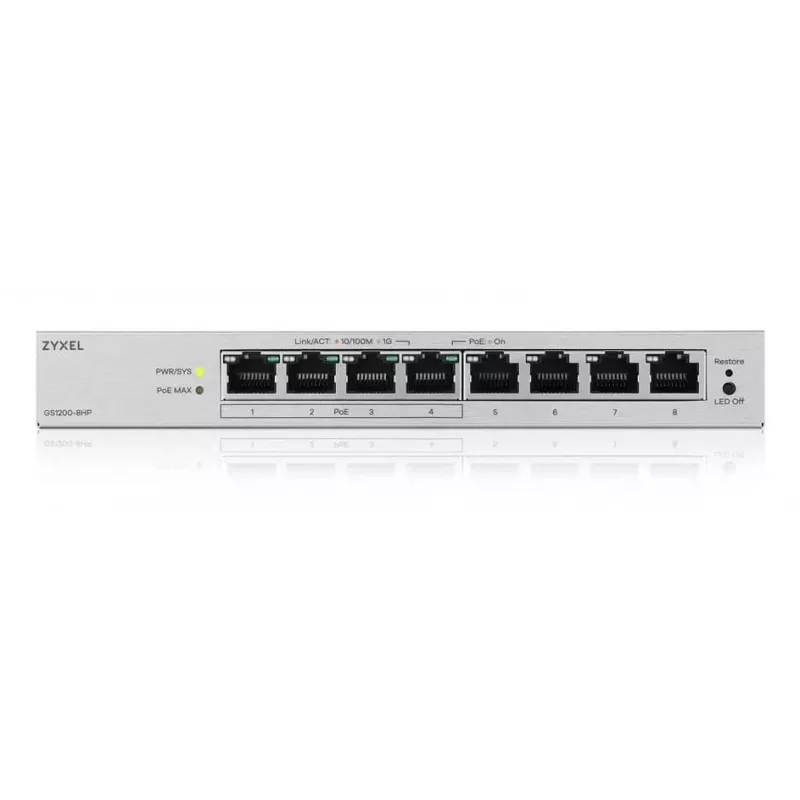 Zyxel GS1200-8HPV3 gestionado L2 Gigabit Ethernet (10/100/1000) Power over Ethernet (PoE) de sobremesa, gris